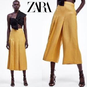 Zara wide leg linen accordion pleat culotte